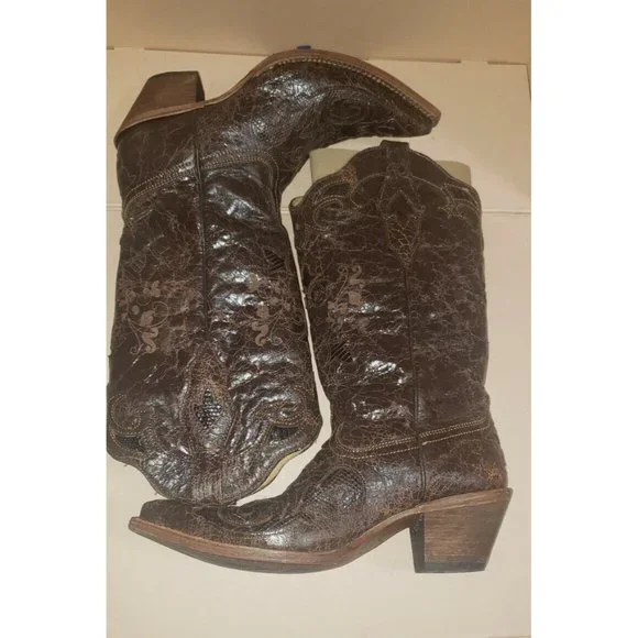 Corral Vintage Leather Inlay Pointed Toe Cowgirl Boots C2109 Size 7.5M in EUC! - Picture 8 of 12